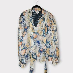 Hemant & Nandita Womens Metallic Floral Long Sleeve Blouse Sm Boho Luxe Feminine